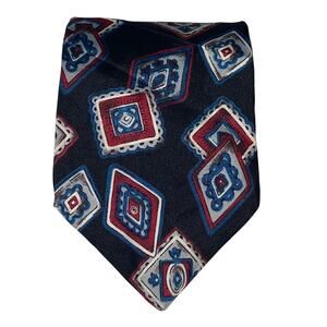 Vtg 40s 50s Christian Dior Necktie Blue Red Silk USA Italian Fabric 61.5.5x4